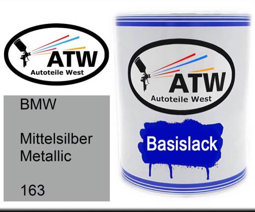 BMW, Mittelsilber Metallic, 163: 1L Lackdose, von ATW Autoteile West.